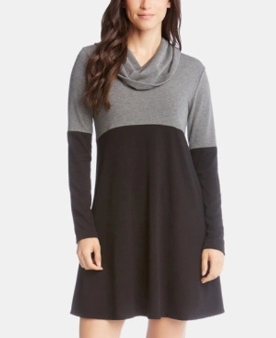 Shop Karen Kane Colorblock Cowlneck A-line Dress In Black/grey