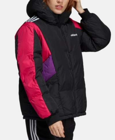 Adidas Originals 90s Colorblocked Hooded Down Jacket In Black/purple/pink |  ModeSens