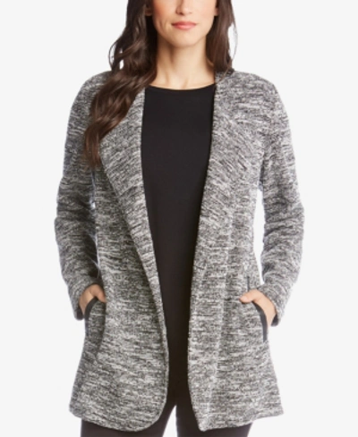 Shop Karen Kane Open-front Jacket With Faux-leather Trim In Black/cream