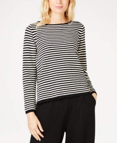 Shop Eileen Fisher Organic Cotton Striped Boat-neck Top, Regular & Petite In Soft White/back