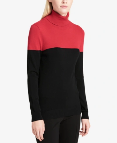 Shop Calvin Klein Colorblocked Turtleneck Sweater In Red