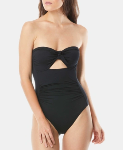 Shop Carmen Marc Valvo Bandeau Keyhole One-piece Swimsuit Women's Swimsuit In Black