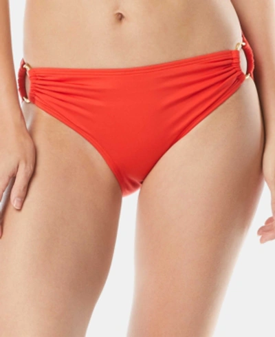 Shop Carmen Marc Valvo Side-ring Bikini Bottoms Women's Swimsuit In Coral