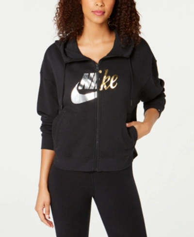 Shop Nike Sportswear Rally Metallic-logo Zip Hoodie In Black