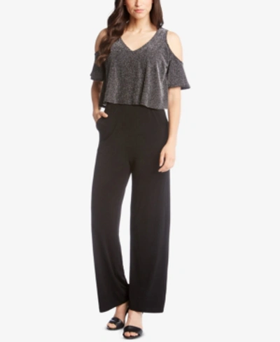 Shop Karen Kane Cold-shoulder Sparkle-knit Jumpsuit In Black
