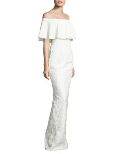 Shop Black Halo Venna Embroidered Off-the-shoulder Gown In White