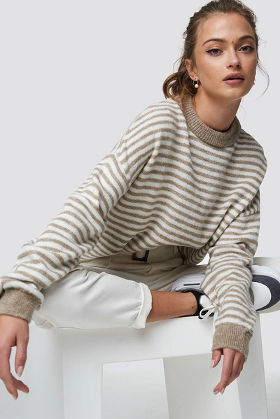 Camille Botten X Na-kd Balloon Sleeve Striped Sweater - Beige | ModeSens