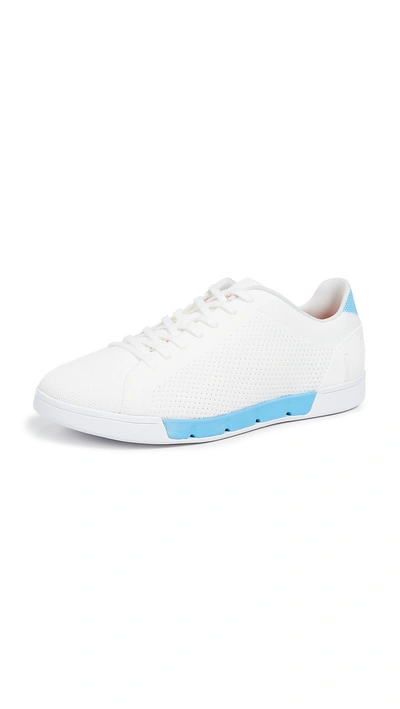 Shop Swims Breeze Tennis Knit Sneakers In White/norse Blue