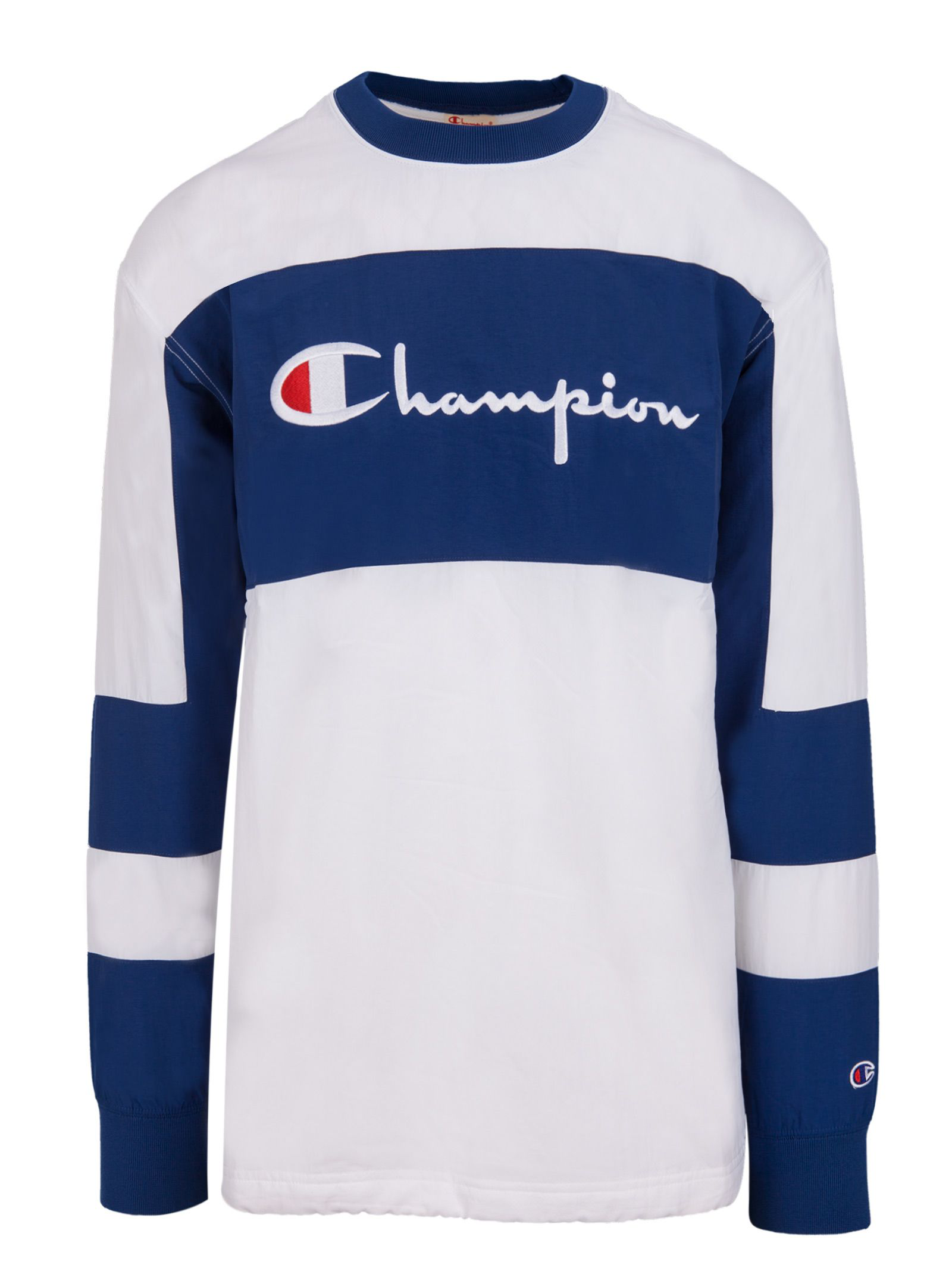 blue and white champion sweatshirt