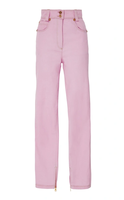 Shop Versace High Waisted Jeans In Pink