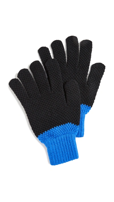 Shop Paul Smith Cable Highlight Gloves In Black/blue