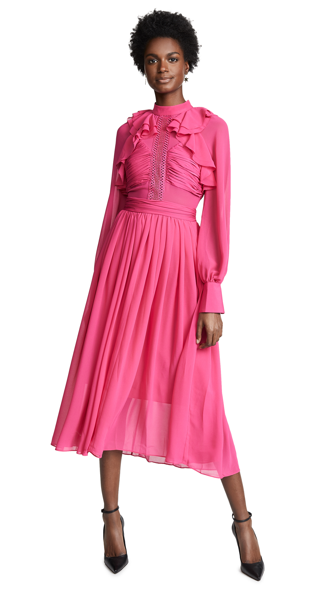 self portrait pink chiffon midi dress