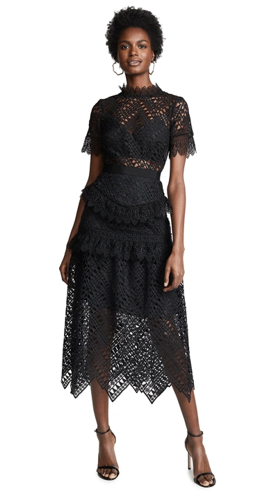 Shop Self-portrait Abstract Triangle Lace Dress In Black