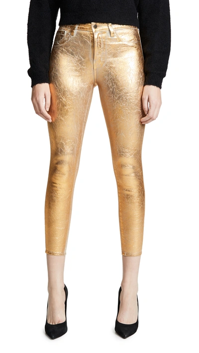 Shop L Agence Margot High Rise Skinny With Crackle Foil In Khaki/gold Crackle
