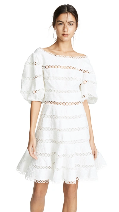 Shop Zimmermann Bowie Contour Hailspot Dress In Ivory