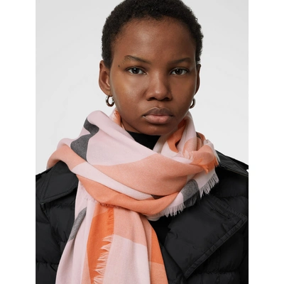 Shop Burberry Lightweight Check Cashmere Scarf In Pale Blossom
