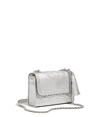 Tory Burch Fleming Metallic Small Convertible Shoulder Bag In Silver |  ModeSens