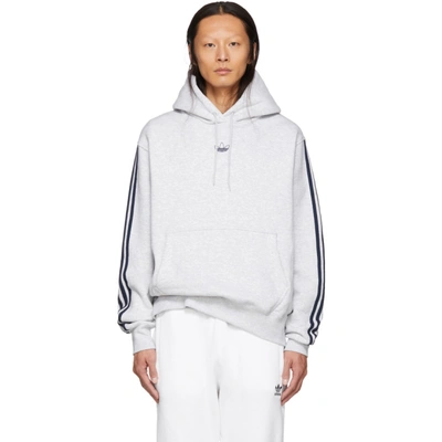Shop Adidas Originals Grey Fleece Off Court Basketball Hoodie In Lt.gry/navy
