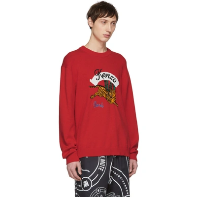 Shop Kenzo Red Intarsia Bamboo Tiger Sweater In 21 - Medium