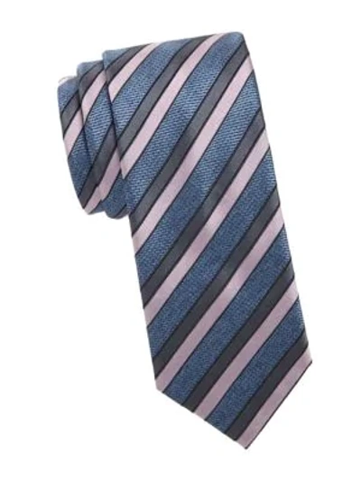 Shop Brioni Woven Stripe Silk Tie In Grey Blue