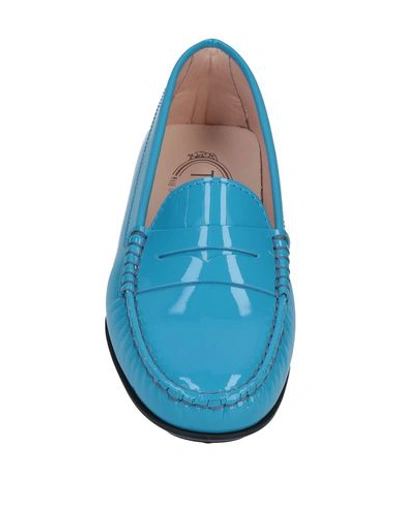 Shop Tod's Woman Loafers Azure Size 9.5 Soft Leather In Blue