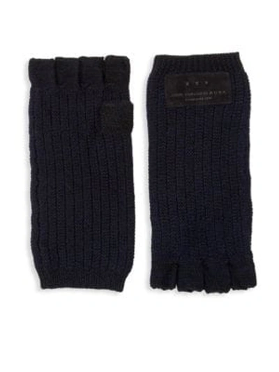 Shop John Varvatos Merino Wool Knit Fingerless Gloves In Black Navy