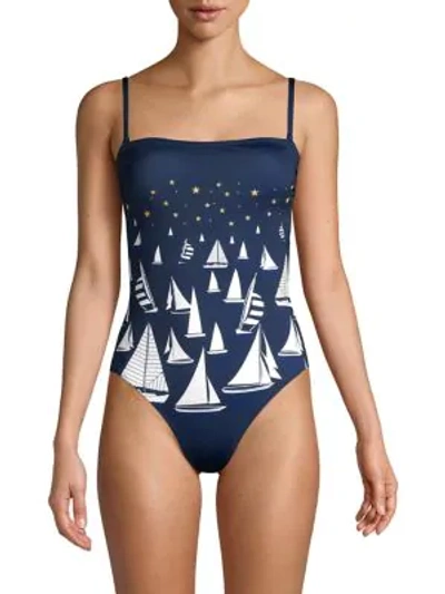 Shop Vilebrequin Facette One-piece Swimsuit In Navy