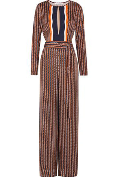 Shop Diane Von Furstenberg Woman Starla Printed Silk-blend Jumpsuit Navy