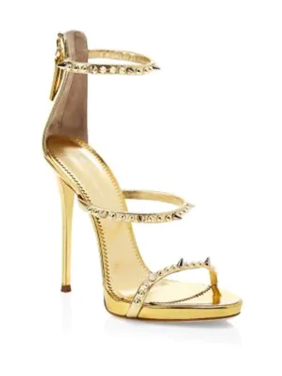 Shop Giuseppe Zanotti Metallic Leather Stud Stilettos In Gold