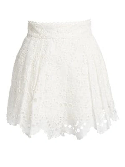Shop Zimmermann Bowie Scalloped Eyelet Shorts In Ivory
