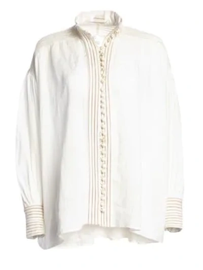Shop Zimmermann Corsage Faux Pearl Button Shirt In Ivory