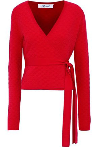 Shop Diane Von Furstenberg Quilted Stretch-knit Wrap Top In Red