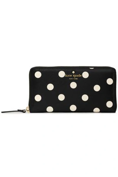 Shop Kate Spade New York Woman Lacey Polka-dot Faux Textured-leather Wallet Black