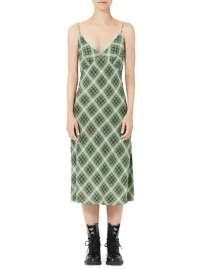 Shop Marc Jacobs Redux Grunge Bias-cut Plaid Washed Silk Slip Dress In Green Multi