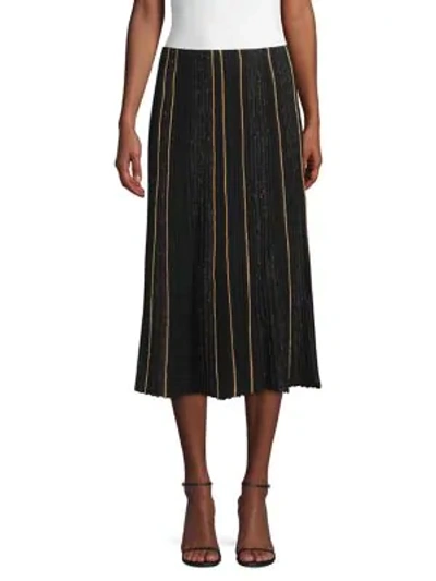 Shop Lafayette 148 Ottoman Pleat Sequin Silk Lurex Midi Skirt In Black Multi