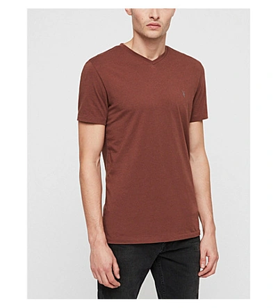 Shop Allsaints Tonic V-neck Cotton-jersey T-shirt In Cedar Red