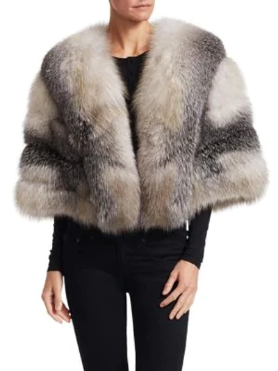 Shop The Fur Salon Fox Fur Leather Insert Cape In Blue Frost