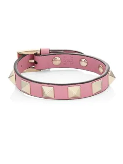 Shop Valentino Rockstud Leather Bracelet In Lip