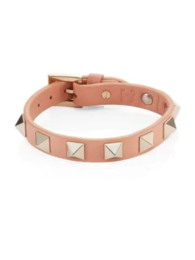 Shop Valentino Rockstud Leather Bracelet In Soft Noisette
