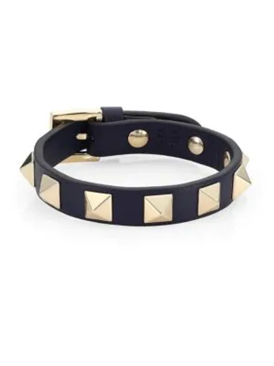Shop Valentino Rockstud Leather Bracelet In Marine