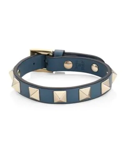 Shop Valentino Rockstud Leather Bracelet In Sarcelle