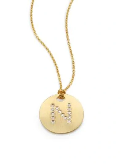 Shop Roberto Coin Tiny Treasures Diamond & 18k Yellow Gold Initial Pendant Necklace In Initial N