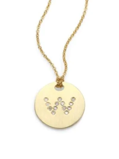 Shop Roberto Coin Tiny Treasures Diamond & 18k Yellow Gold Initial Pendant Necklace In Initial W