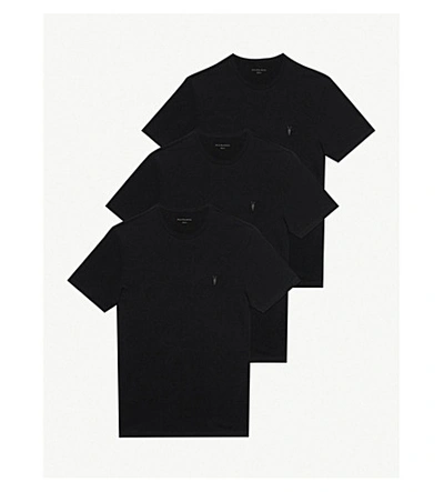 Shop Allsaints Brace Tonic Pack Of Three Cotton-jersey T-shirts In Black Black Bl