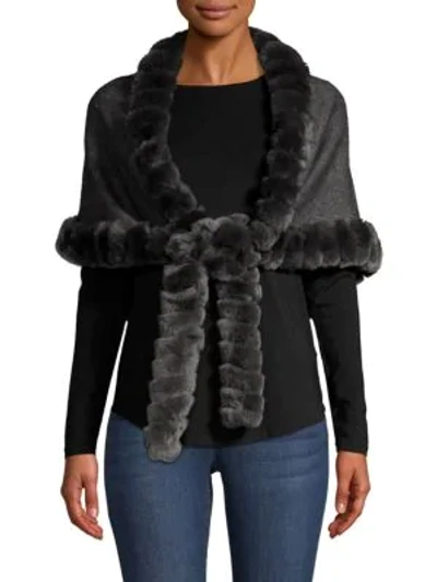 Shop Glamourpuss Knit Cashmere & Wool Blend Rabbit Fur-trim Stole In Grey