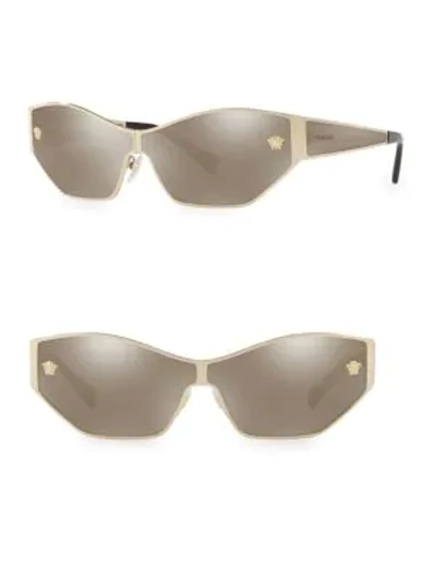 Shop Versace 0ve2205 67mm Shield Sunglasses In Pale Gold