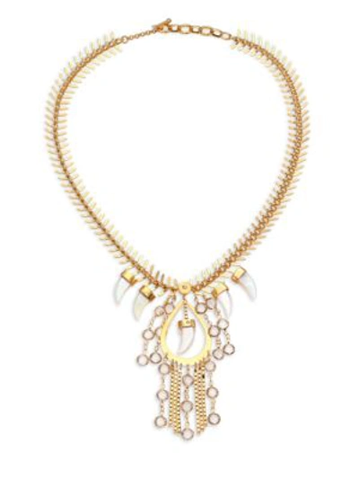 Shop House Of Lavande Women's Nihiwatu Mother-of-pearl & Crystal Fish Spine Bib Necklace In Gold
