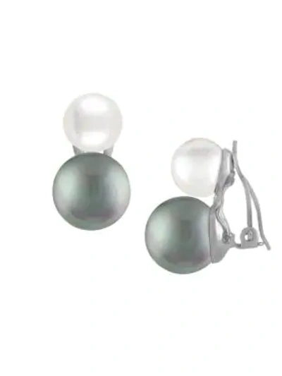 Shop Majorica 9-12mm Pearl Snowman Clip-on Earrings In Silver