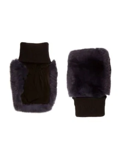 Shop Glamourpuss Fingerless Rabbit-fur Gloves In Navy