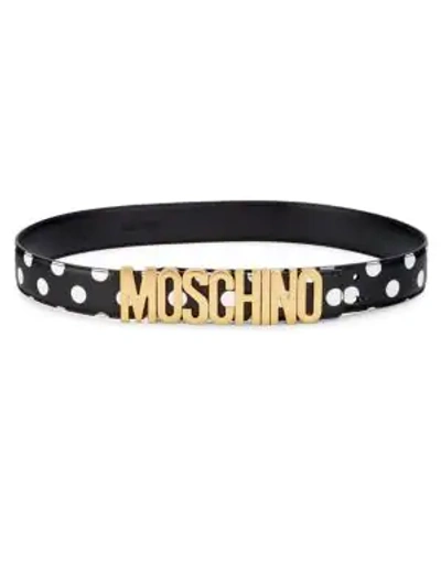 Shop Moschino Vita Leather Polka-dot Belt In Black Multi